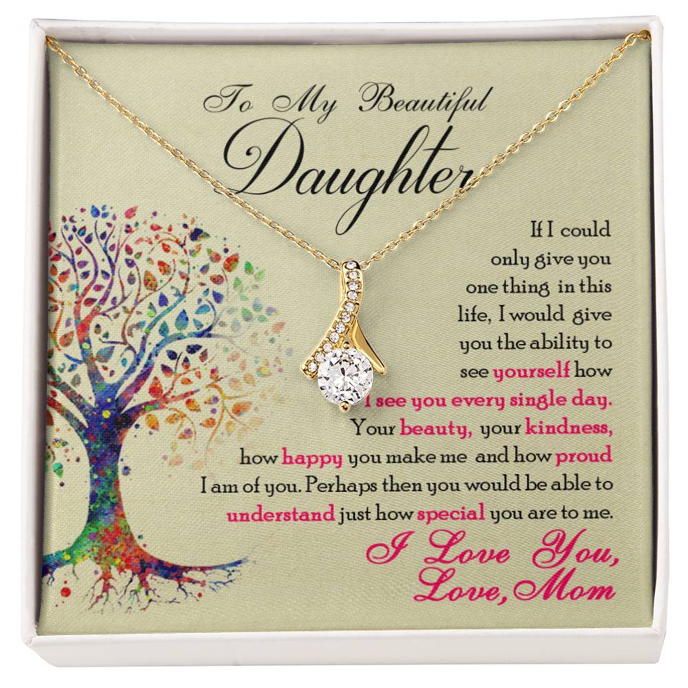 A beautiful ShineOn Fulfillment gift box with a To My Beautiful Daughter, You Are Special To Me - Alluring Beauty Necklace pendant.