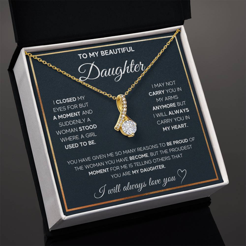 A beautiful ShineOn Fulfillment "To My Daughter, I Will Always Carry You In My Heart - Alluring Beauty Necklace" gift box for my daughter.