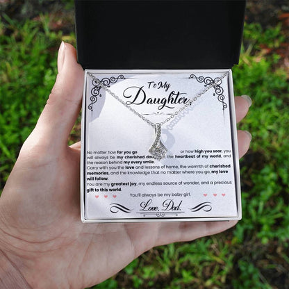 A hand holding a gift box with the My Beautiful Daughter - Alluring Beauty Necklace by ShineOn Fulfillment inside.