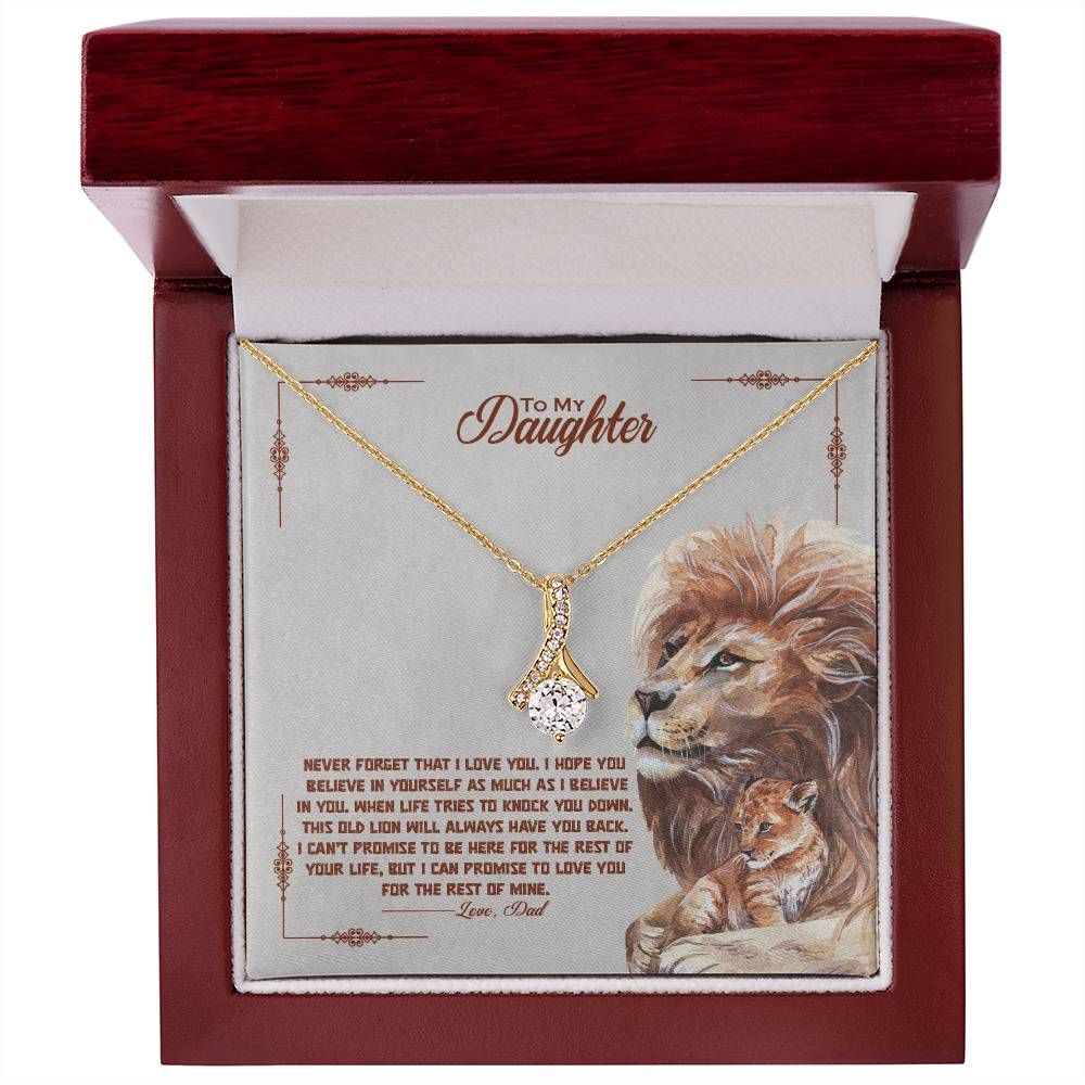 A "To My Beautiful Daughter, I Promise To Love You For The Rest Of My Life - Alluring Beauty Necklace" pendant necklace in a wooden gift box by ShineOn Fulfillment.