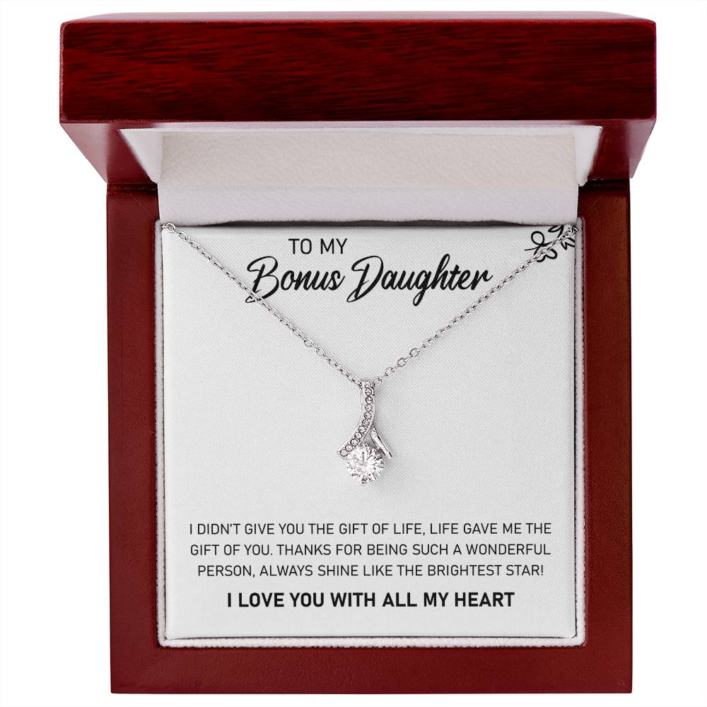 A "To My Bonus Daughter, Always Shine Like The Brightest Star - Alluring Beauty Necklace" gift from ShineOn Fulfillment for my bonus daughter.