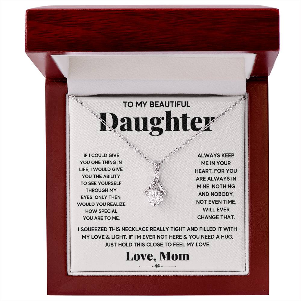 A ShineOn Fulfillment gift box with the To My Beautiful Daughter, Just Hold This To Feel My Love - Alluring Beauty Necklace.