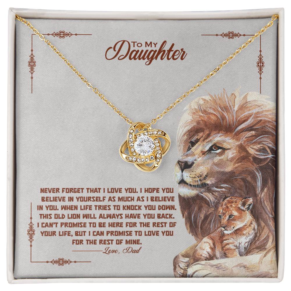 A To My Beautiful Daughter, I Promise To Love You For The Rest Of My Life - Love Knot Necklace pendant with a lion and a lioness embellished with cubic zirconia crystals. (Brand: ShineOn Fulfillment)