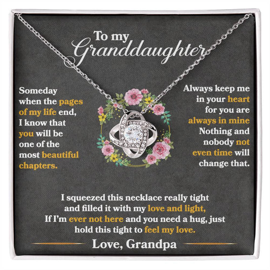 A To My Granddaughter, Hold This Tight To Feel My Love - Love Knot Necklace with cubic zirconia crystals pendant for my granddaughter from ShineOn Fulfillment.