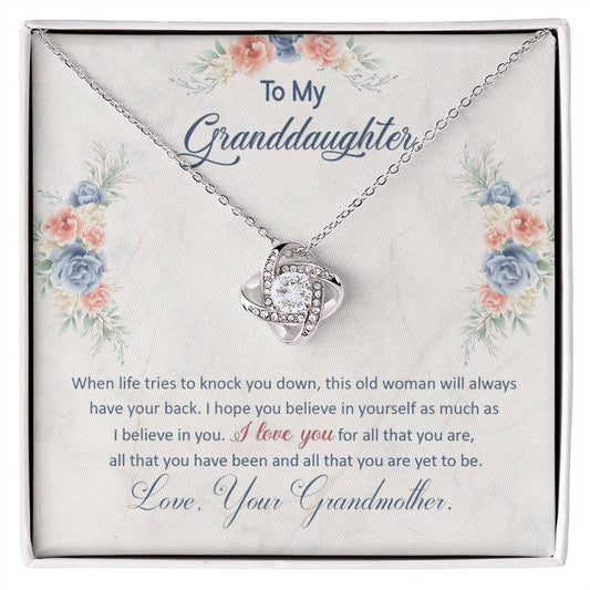 To My Granddaughter, This Old Woman Will Always Have Your Back - Love Knot Necklace