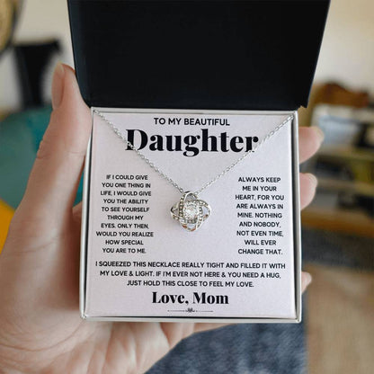 This To My Beautiful Daughter, Just Hold This To Feel My Love - Love Knot Necklace gift box with cubic zirconia crystals is the perfect sentimental gesture to show your love to my daughter. The necklace features an adjustable chain length for customizable comfort. Brand: ShineOn Fulfillment