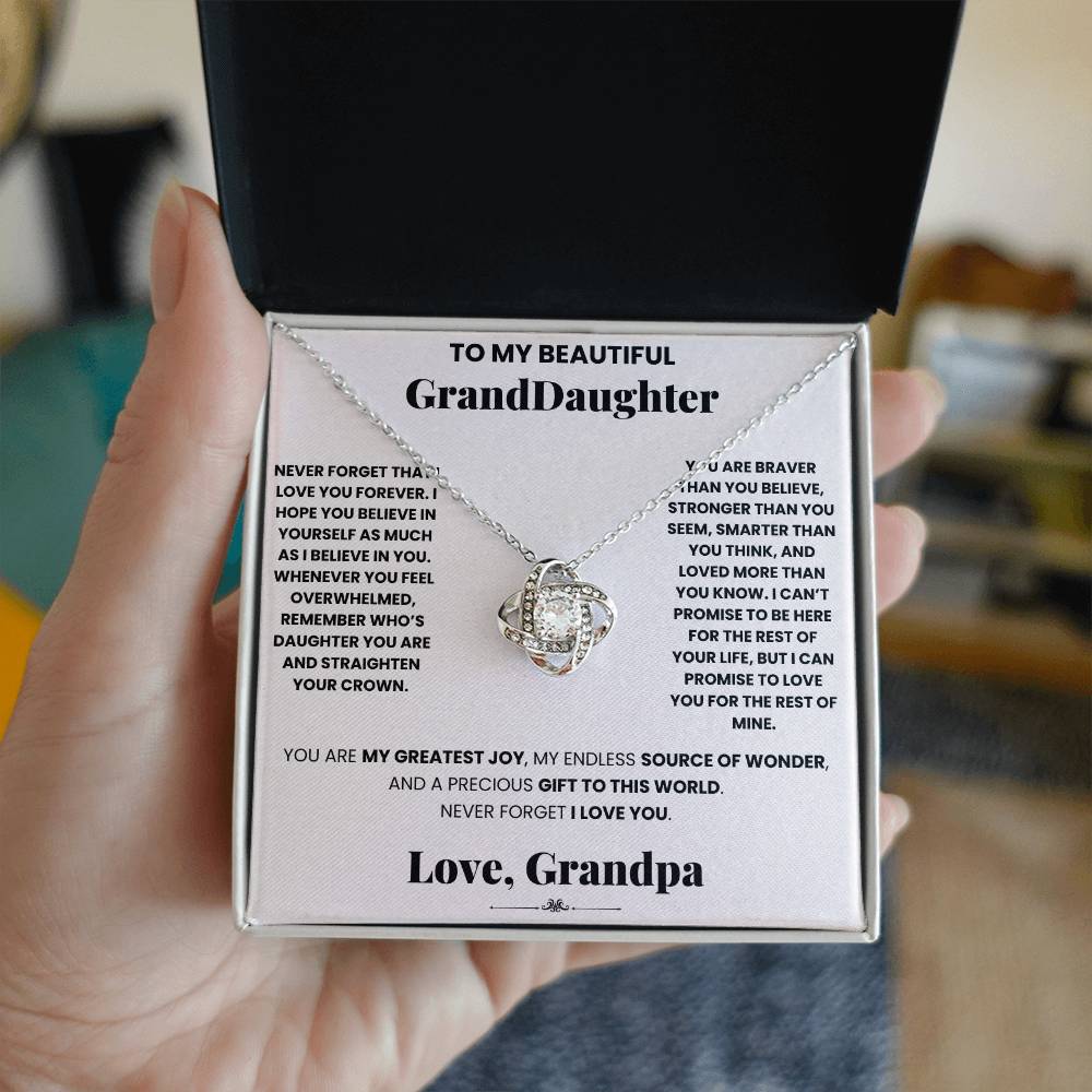Adjustable chain length Love forever grandpa - Love Knot Necklace with cubic zirconia crystals adored by grand daughter, from ShineOn Fulfillment.