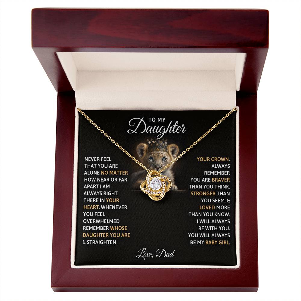 The To My Daughter, You Will Always Be My Baby Girls - Love Knot Necklace by ShineOn Fulfillment, on an adjustable chain length, adorned with sparkling cubic zirconia crystals, comes beautifully packaged in a gift box alongside a cuddly teddy bear.