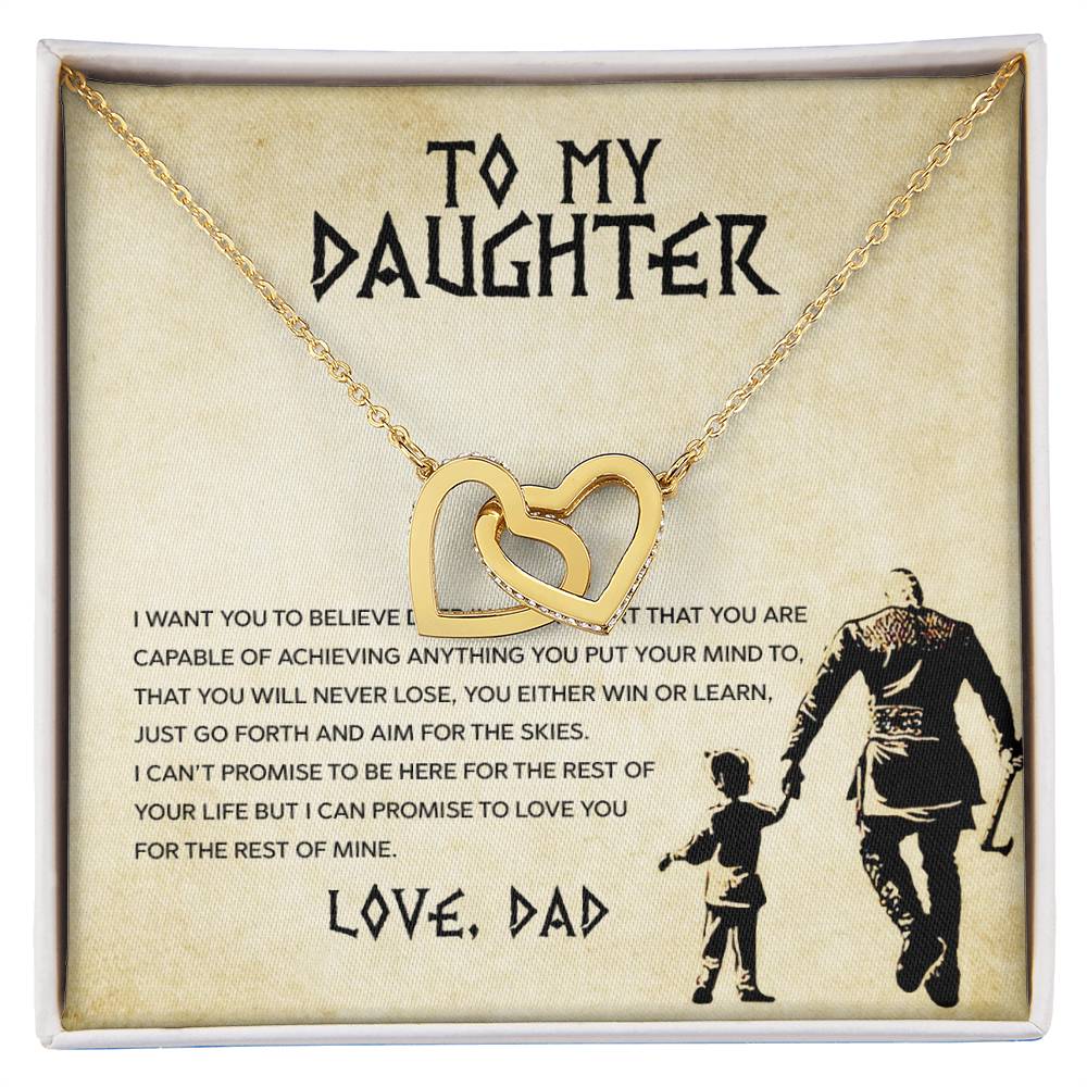 A To My Daughter, You Will Never Lose - Interlocking Hearts Necklace by ShineOn Fulfillment with the words "to my daughter" engraved.