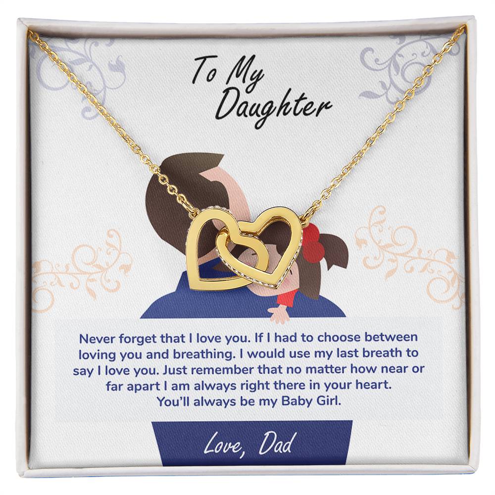 A "To My Daughter, You'll Always Be My Baby Girl - Interlocking Hearts Necklace" by ShineOn Fulfillment adorned with sparkling cubic zirconia crystals, dedicated to my beloved daughter, elegantly presented in a gift box.