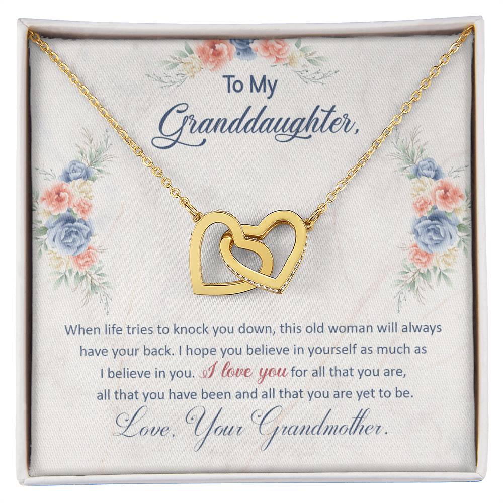To My Granddaughter, This Old Woman Will Always Have Your Back - Interlocking Hearts Necklace