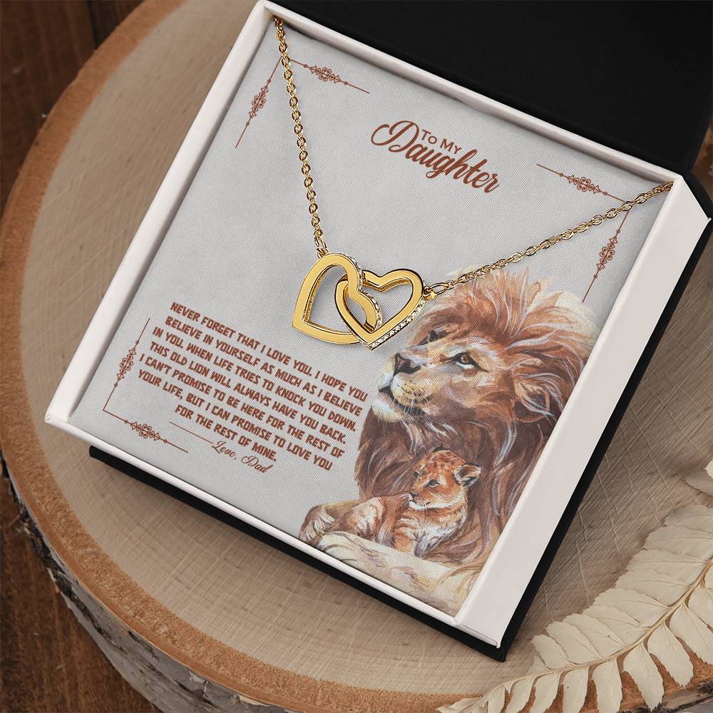 A To My Beautiful Daughter, I Promise To Love You For The Rest Of My Life - Interlocking Hearts Necklace in a box with cubic zirconia accents from ShineOn Fulfillment.