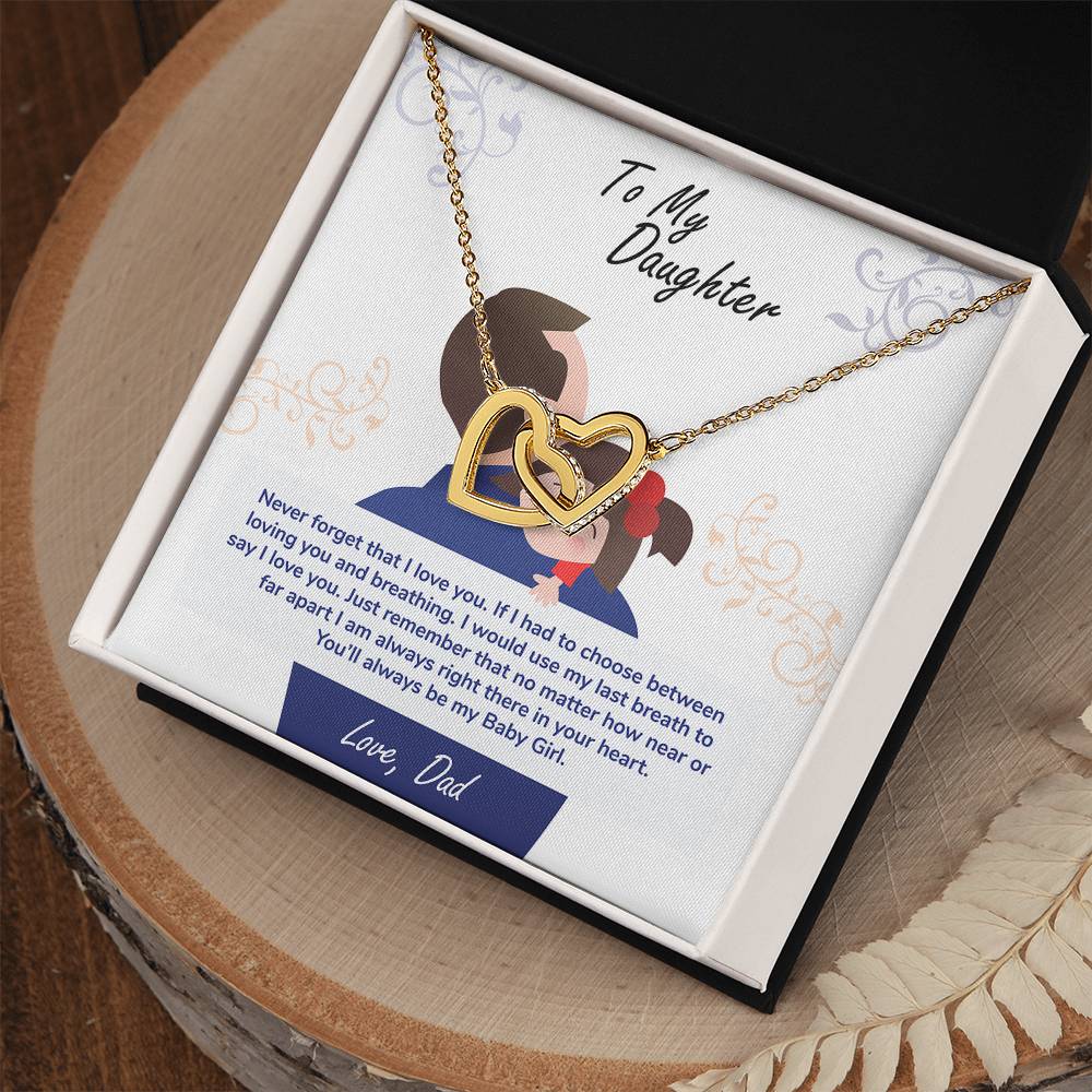 A ShineOn Fulfillment gift box with the "To My Daughter, You_ll Always Be My Baby Girl - Interlocking Hearts Necklace" adorned with cubic zirconia crystals.
