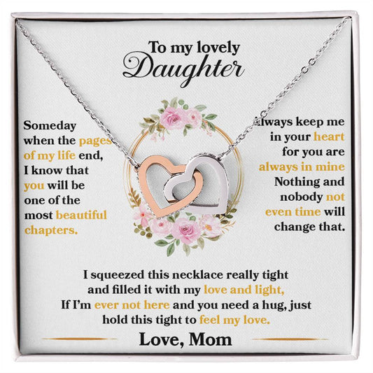 To My Lovely Daughter, Hold This Tight To Feel My Love - Interlocking Hearts Necklace