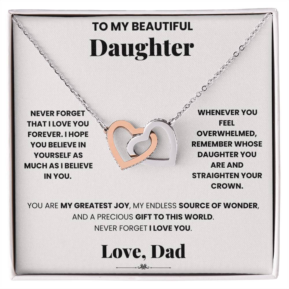 A beautiful gift box containing the Love forever Dad - Interlocking Hearts Necklace by ShineOn Fulfillment for my beloved daughter.