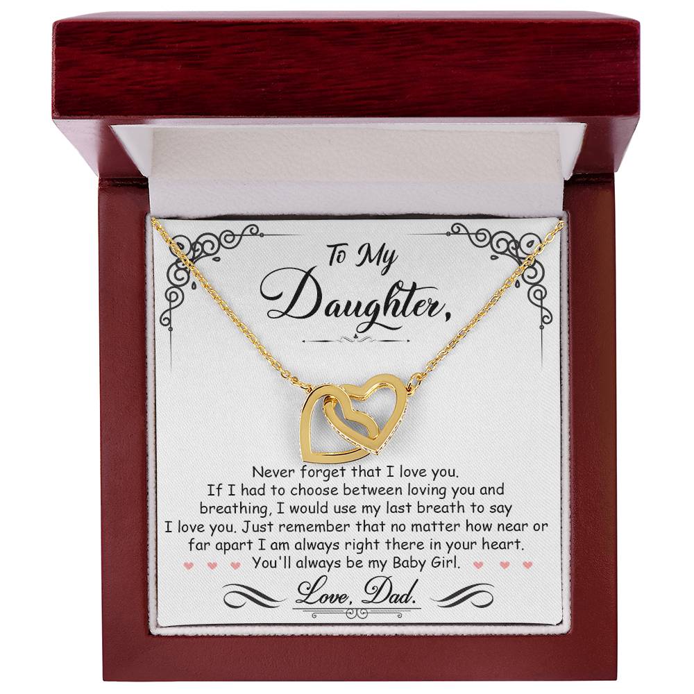 A love-themed gift box with the "To My Daughter, I'm Always Right Here In Your Heart - Interlocking Hearts Necklace" from ShineOn Fulfillment, adorned with hearts.