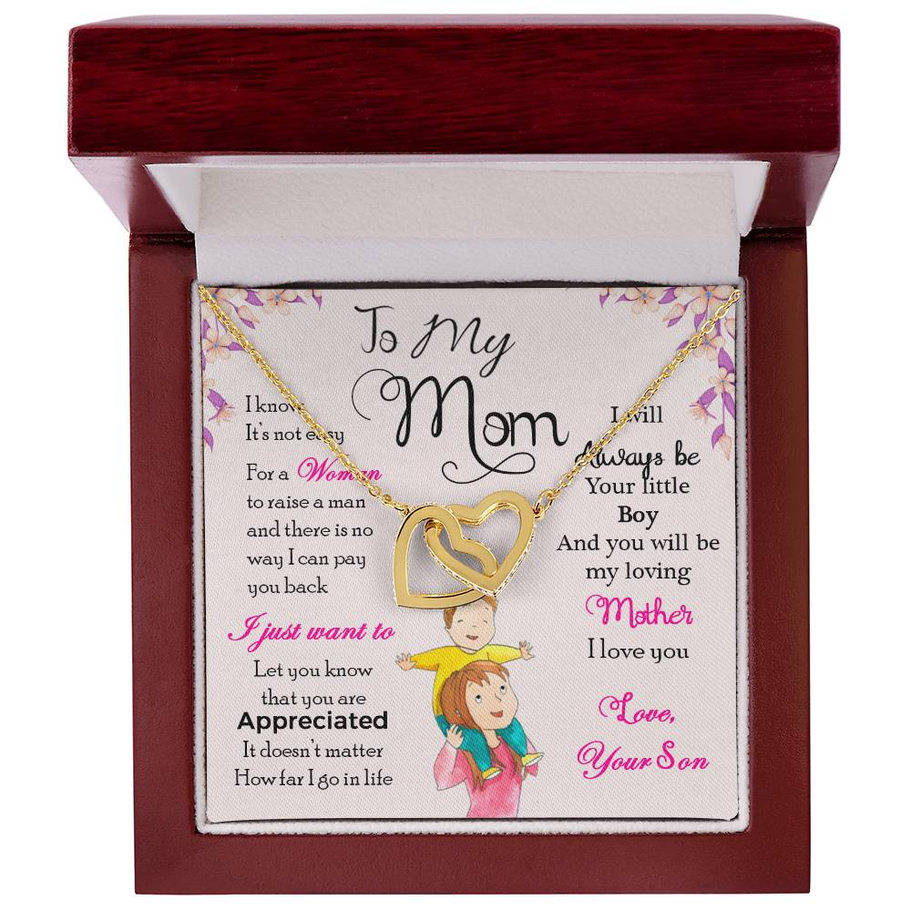To My Mom, I Will Always Be Your Little Boy - Interlocking Hearts Necklace