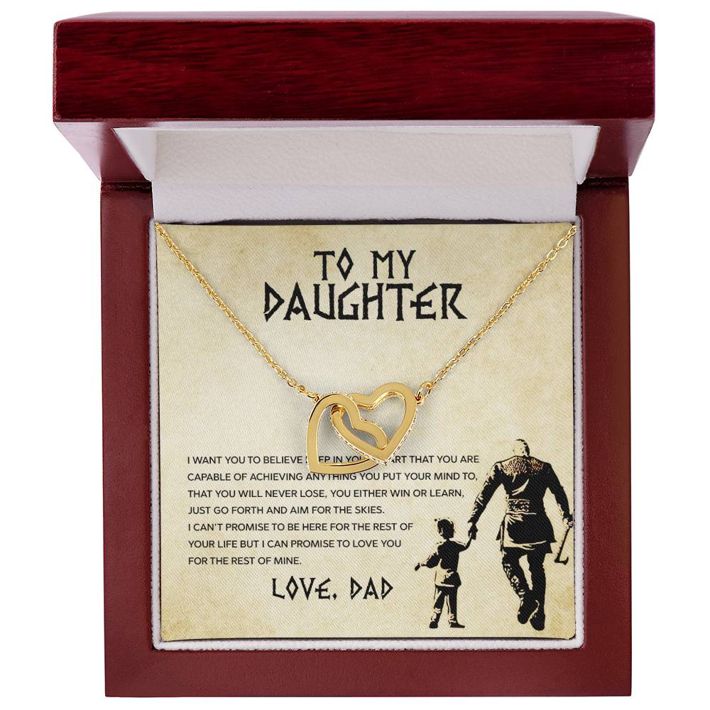 A heartfelt ShineOn Fulfillment gift box featuring the "To My Daughter, You Will Never Lose - Interlocking Hearts Necklace," adorned with cubic zirconia, specially crafted for a beloved daughter.