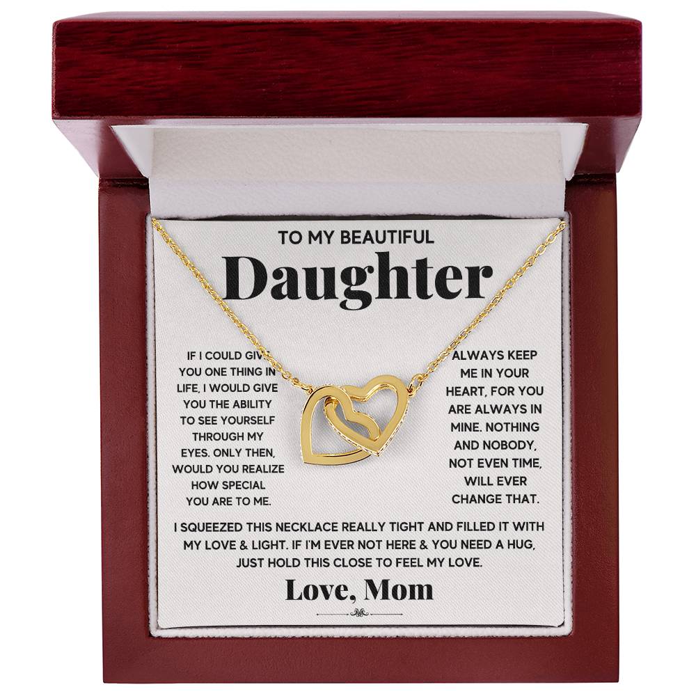 An anniversary gift box with the "To My Beautiful Daughter, Just Hold This To Feel My Love - Interlocking Hearts Necklace" from ShineOn Fulfillment for my beautiful daughter.