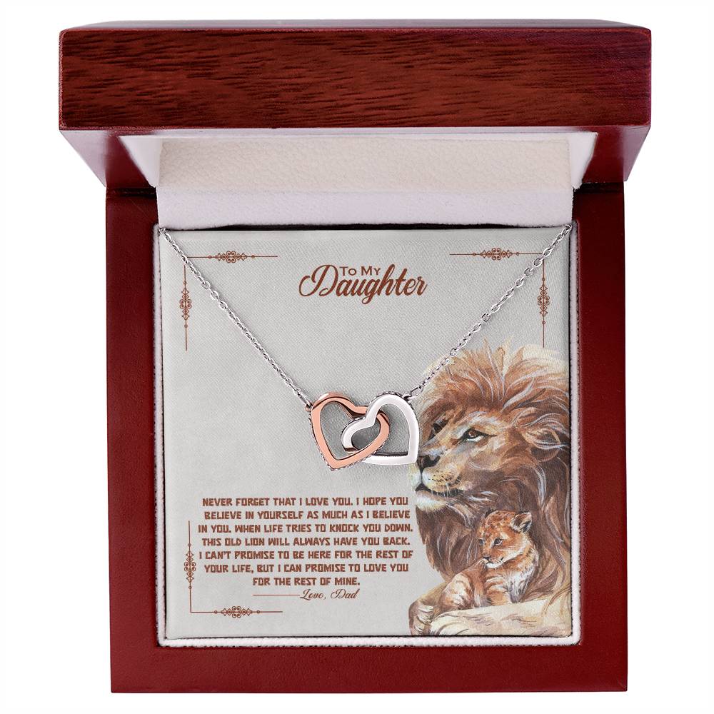 A To My Beautiful Daughter, I Promise To Love You For The Rest Of My Life - Interlocking Hearts Necklace adorned with hearts in a wooden box by ShineOn Fulfillment.