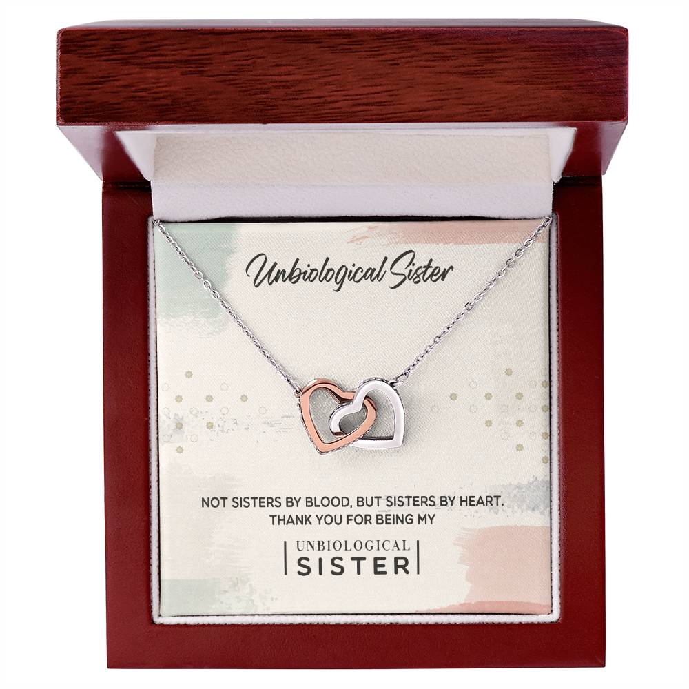 To My Unbiological Sister, Thank You - Interlocking Hearts Necklace
