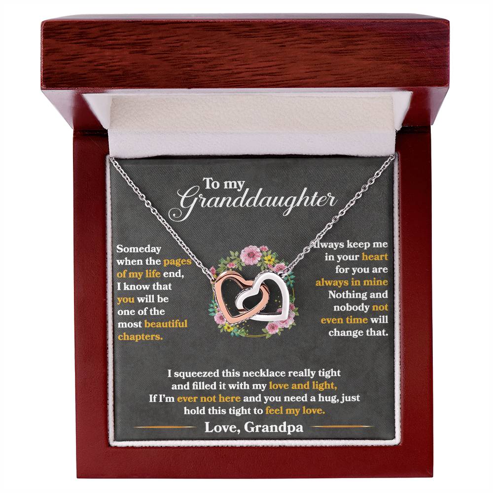 To My Granddaughter, Hold This Tight To Feel My Love - Interlocking Hearts Necklace