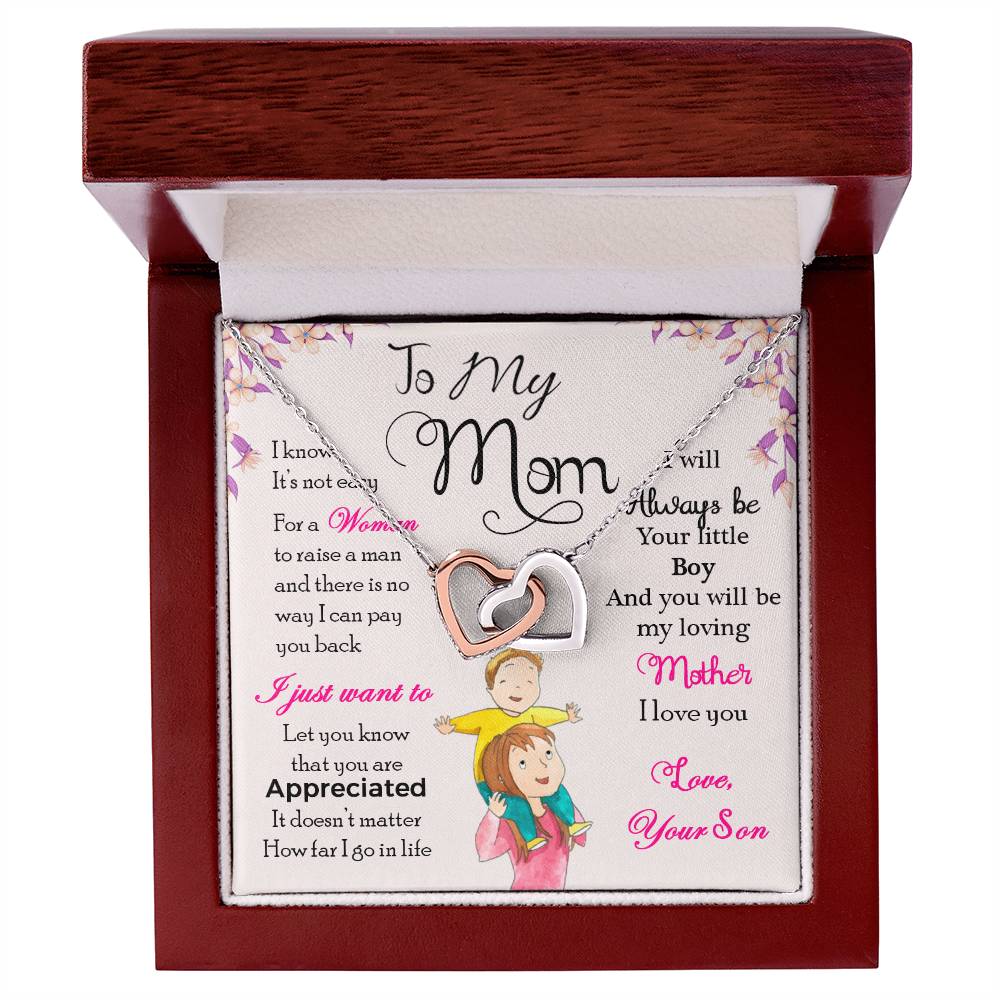 To My Mom, I Will Always Be Your Little Boy - Interlocking Hearts Necklace