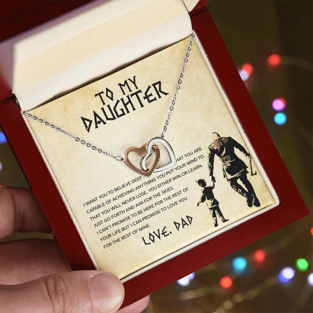 A heartfelt ShineOn Fulfillment gift box featuring a dazzling "To My Daughter, You Will Never Lose - Interlocking Hearts Necklace", specially inscribed with the words "to my daughter".