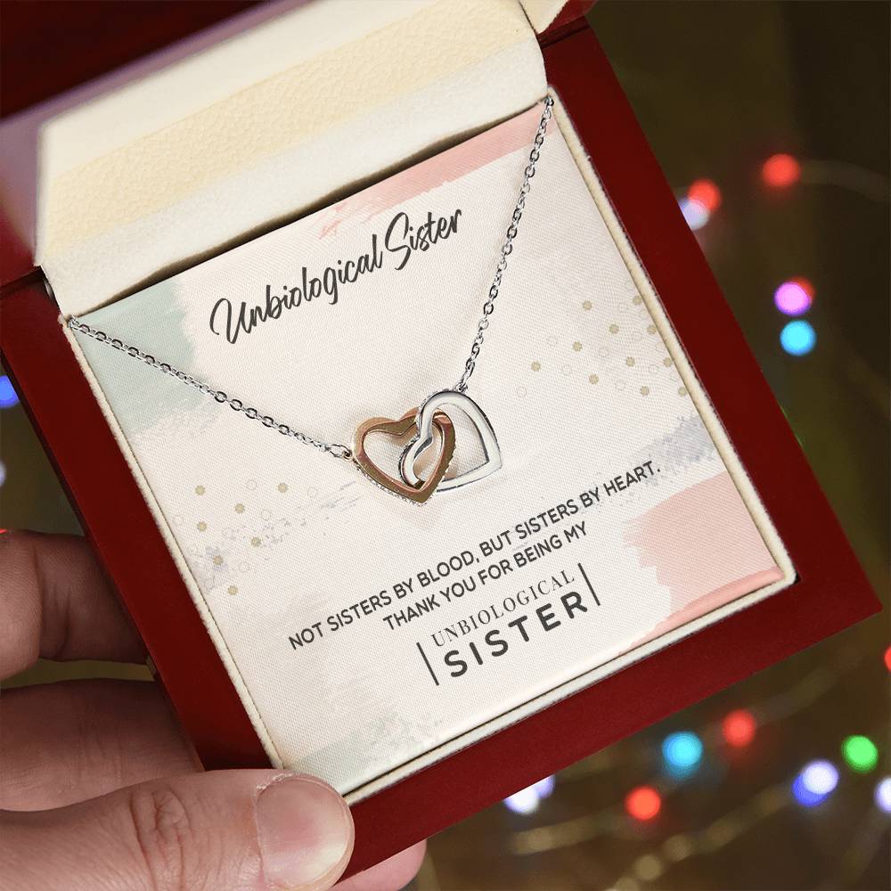 To My Unbiological Sister, Thank You - Interlocking Hearts Necklace
