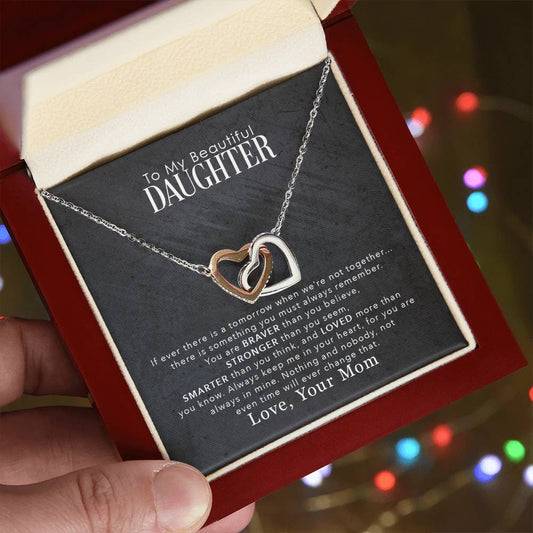An To My Beautiful Daughter, You Are Braver Than You Believe - Interlocking Hearts Necklace set with cubic zirconia crystals, presented in a gift box. Brand Name: ShineOn Fulfillment.