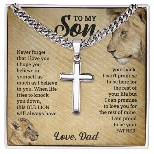 A necklace symbolizing the love between a lion and a son can be found in the To My Son - This Old Lion Has Your Back collection by ShineOn Fulfillment.