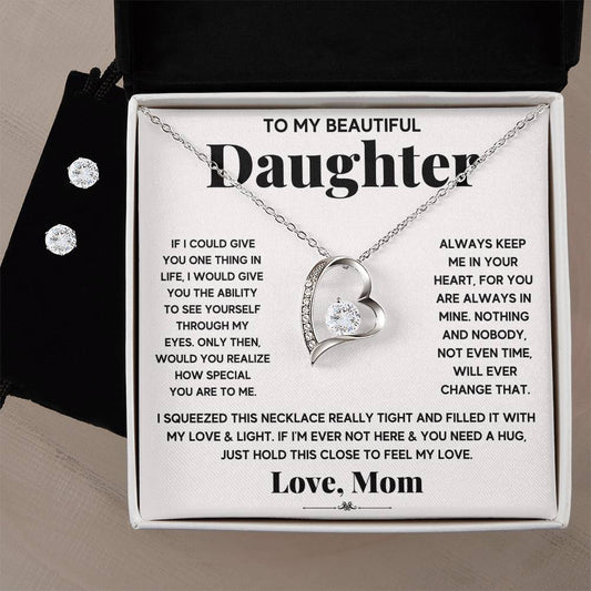 A stunning gift box containing a "To My Beautiful Daughter, Just Hold This To Feel My Love - Forever Love Necklace" from ShineOn Fulfillment for my beautiful daughter.