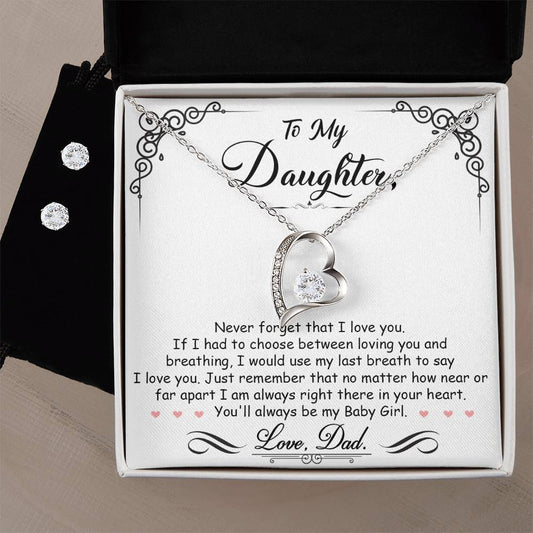 A sparkling gift box with a "To My Daughter, I'm Always Right Here In Your Heart - Forever Love Necklace" and a poem for a daughter by ShineOn Fulfillment.