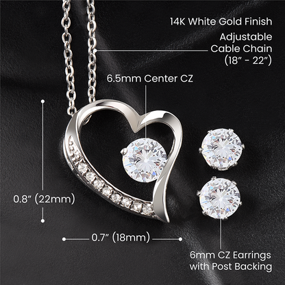 A To My Beautiful Daughter, You Are Braver Than You Believe - Forever Love Necklace set by ShineOn Fulfillment featuring a cubic zirconia earring set with a 14k white gold finish.