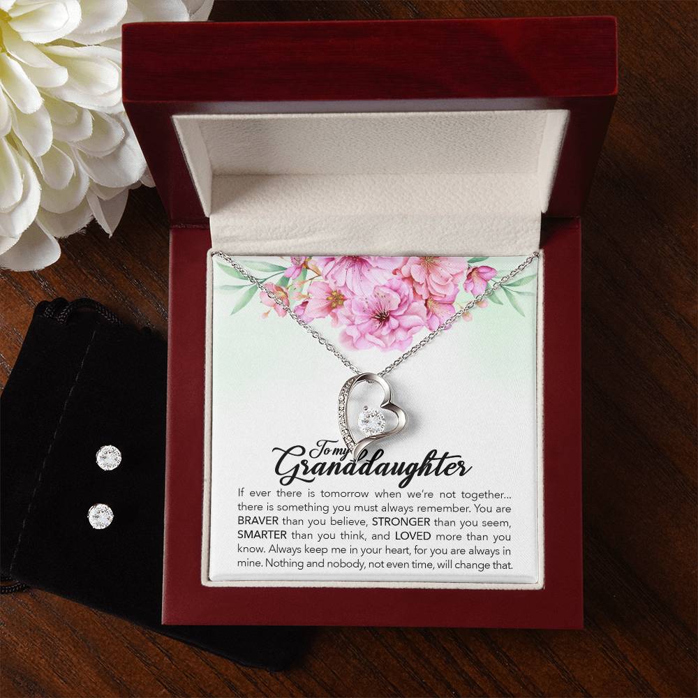 A To My Granddaughter, Always Keep Me In Your Heart - Forever Love Necklace gift box by ShineOn Fulfillment, featuring a stunning necklace and earring set.