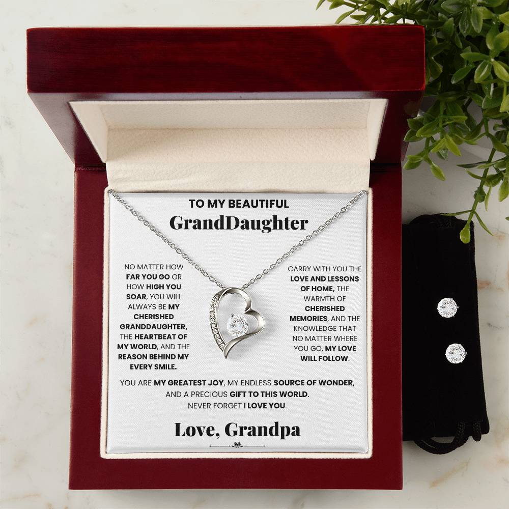 A gift box with a Cherished Granddaughter Grandpa - Forever Love Necklace from ShineOn Fulfillment for a grand daughter.