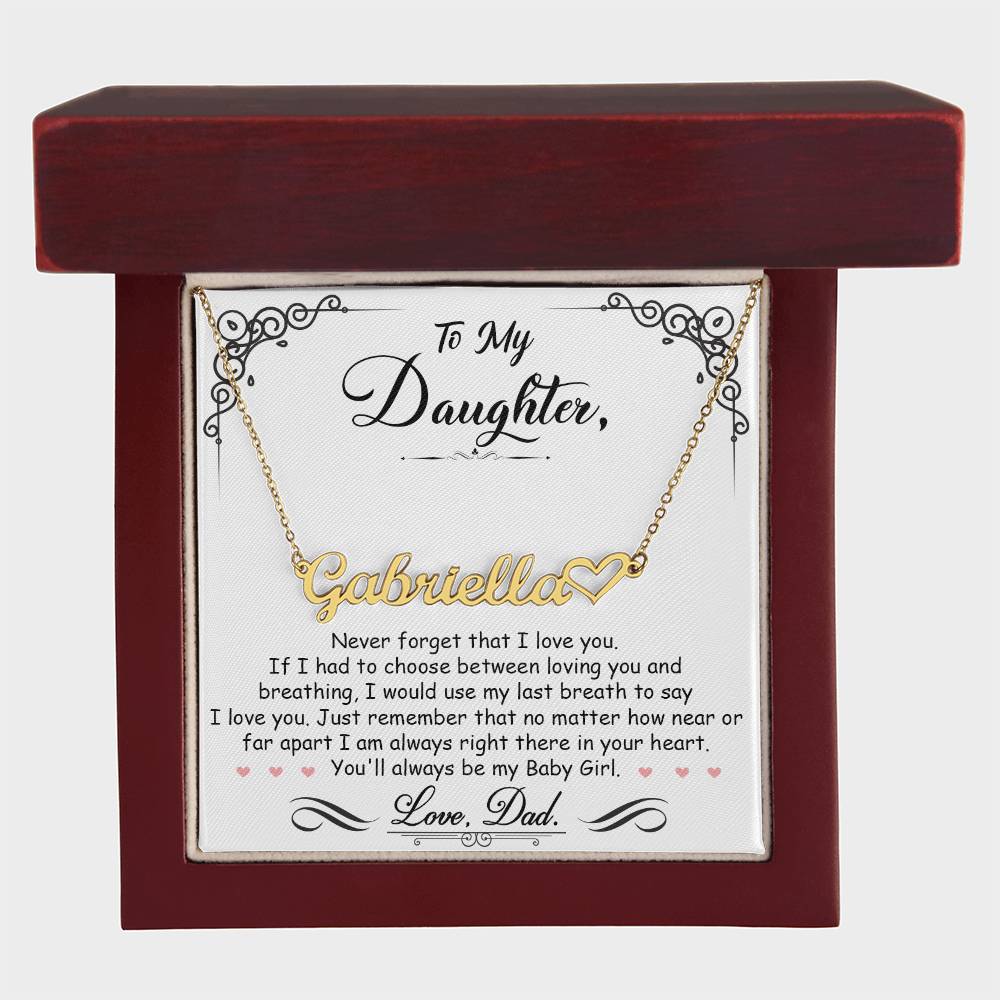 A personalized gift box with a My Beautiful Daughter - Name Necklace with Heart by ShineOn Fulfillment, proudly made in the USA.