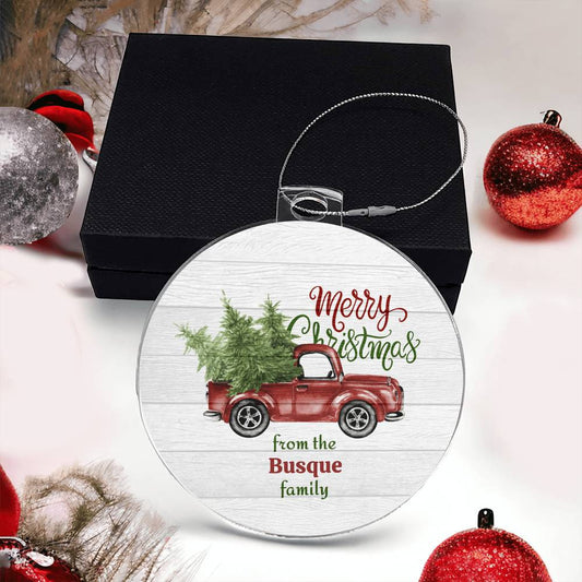 An Old Pickup Truck with Christmas Trees Ornament - Personalized by AnywherePOD.