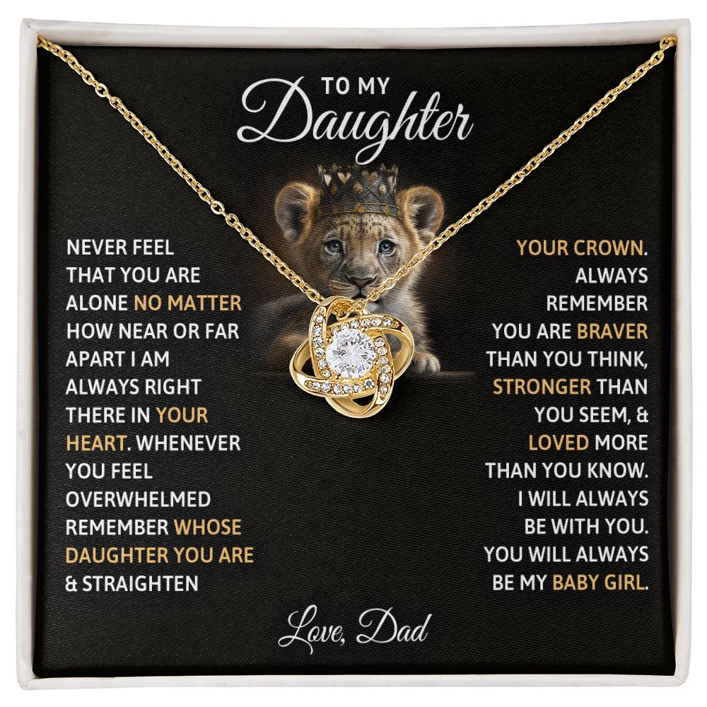 A To My Daughter, You Will Always Be My Baby Girls - Love Knot Necklace gift box featuring an adjustable chain length and adorned with stunning cubic zirconia crystals - perfect for gifting to my daughter from ShineOn Fulfillment.