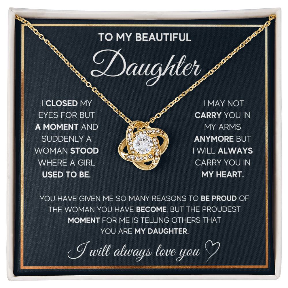 To My Daughter, I Will Always Carry You In My Heart - Love Knot Necklace by ShineOn Fulfillment with cubic zirconia crystals pendant for my beautiful daughter.