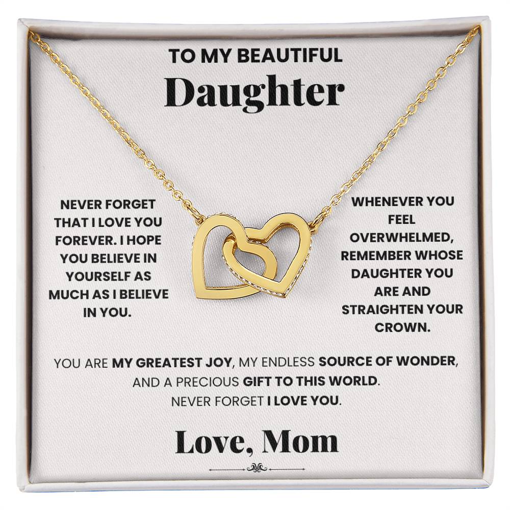 A beautiful anniversary gift box with a Love Forever Mom - Interlocking Hearts Necklace by ShineOn Fulfillment, expressing love for my daughter.