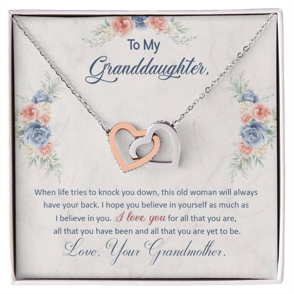 To My Granddaughter, This Old Woman Will Always Have Your Back - Interlocking Hearts Necklace