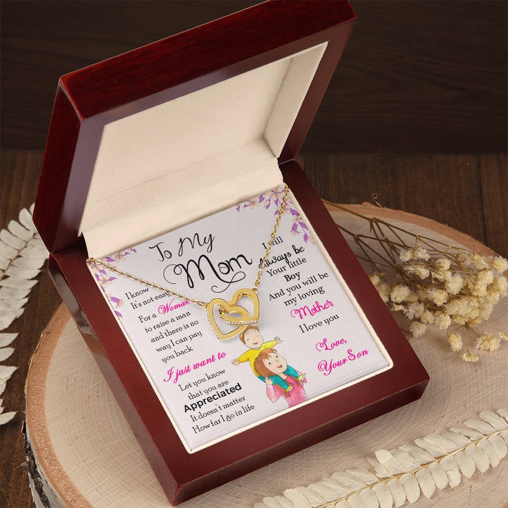 To My Mom, I Will Always Be Your Little Boy - Interlocking Hearts Necklace