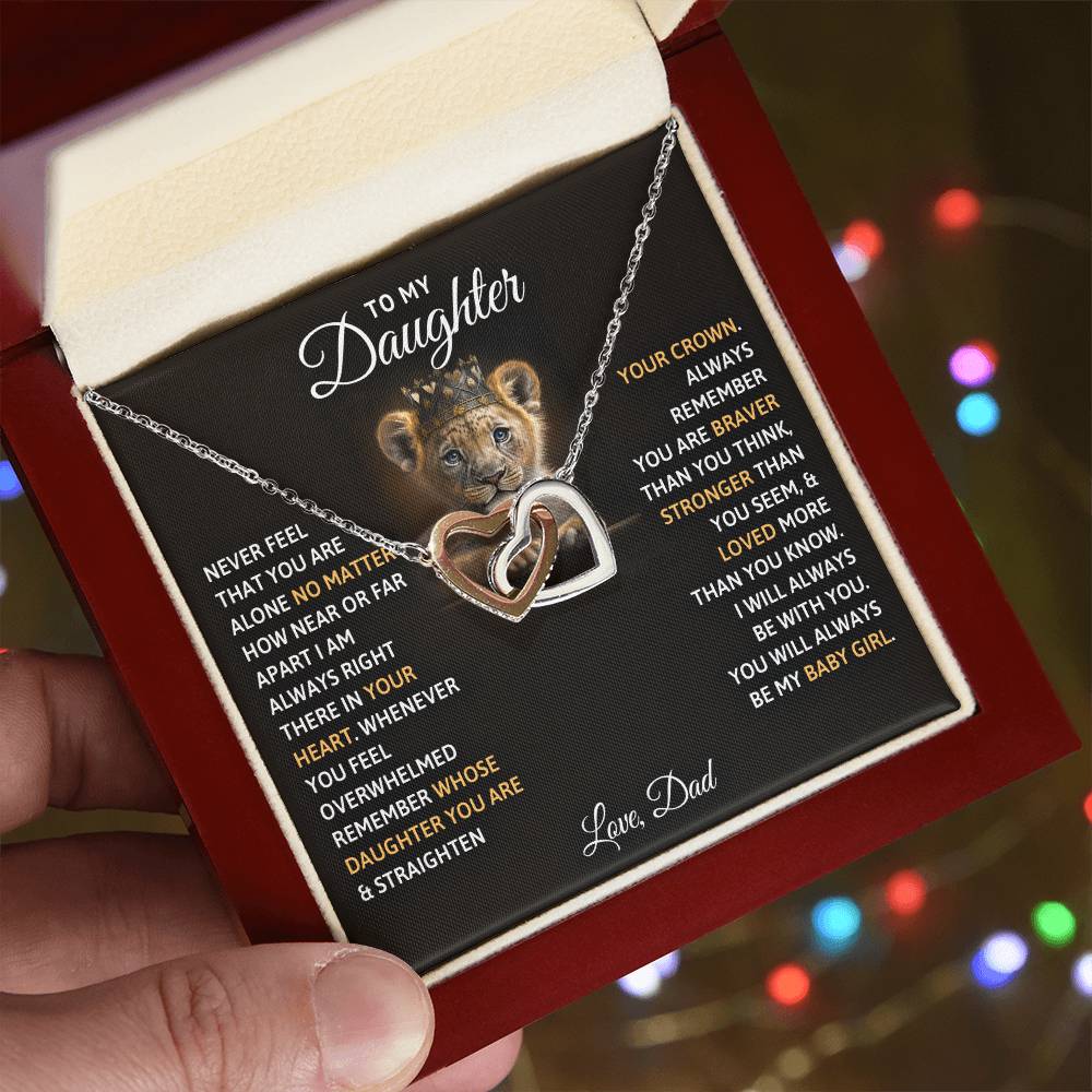 A To My Daughter, You Will Always Be My Baby Girls - Interlocking Hearts Necklace delicately contained in a charming gift box, adorned with an enchanting poem by ShineOn Fulfillment.