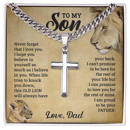 A necklace symbolizing the love between a lion and a son can be found in the To My Son - This Old Lion Has Your Back collection by ShineOn Fulfillment.