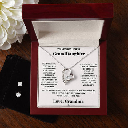 ShineOn Fulfillment - Cherished Granddaughter Grandma Forever Love necklace and cubic zirconia earring set for granddaughter.