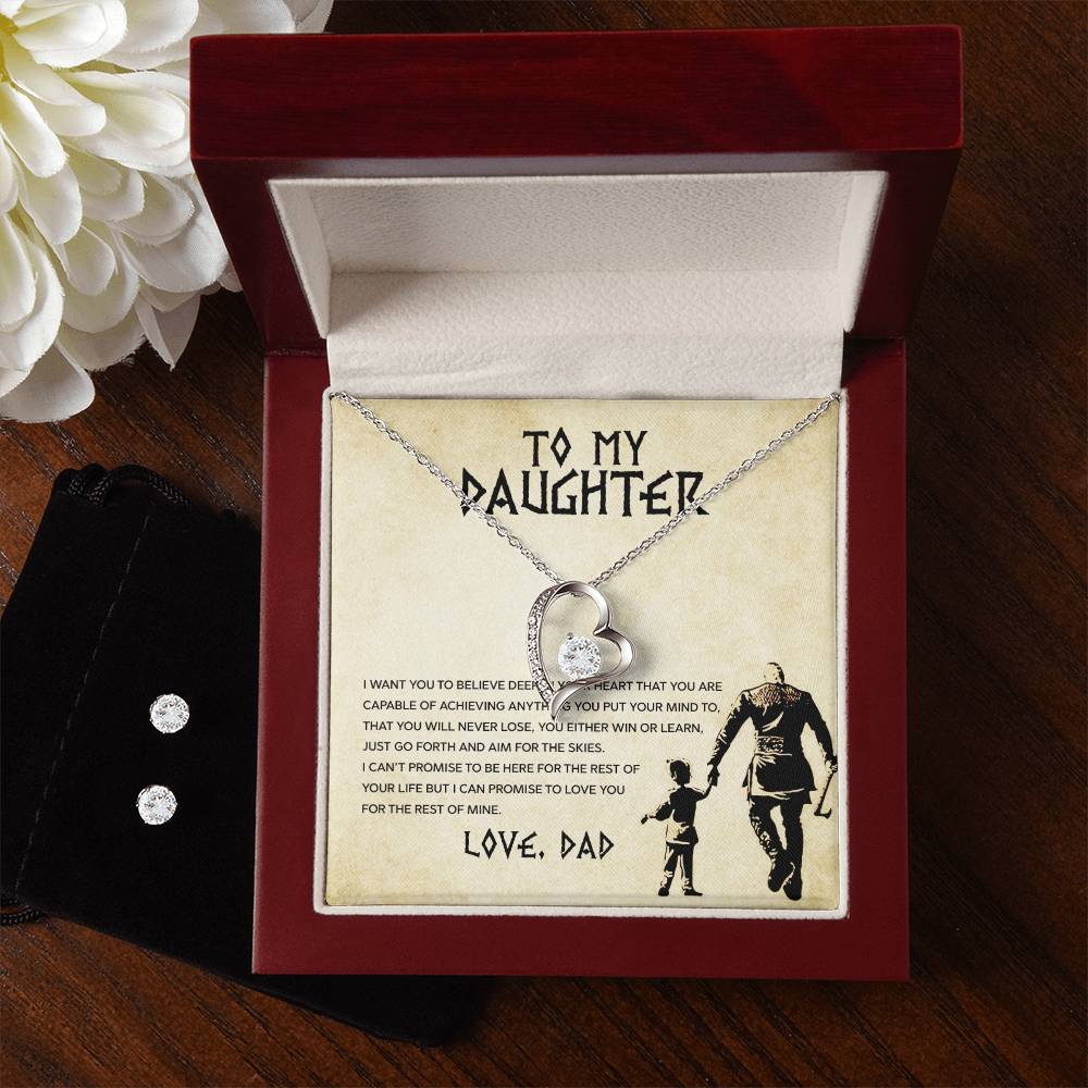 A dazzling gift box with a "To My Daughter, You Will Never Lose - Forever Love Necklace" from ShineOn Fulfillment and a Cubic Zirconia Earring Set for my daughter.