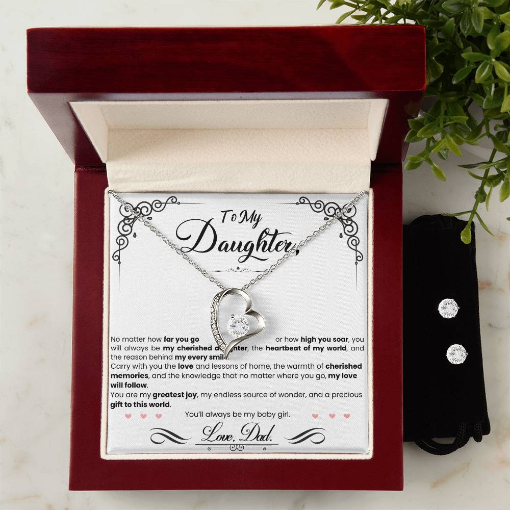 A Precious Gift Box: A heartfelt present for a daughter featuring the My Beautiful Daughter - Forever Love Necklace and Earrings by ShineOn Fulfillment. Express your love and affection through this cherished gift.