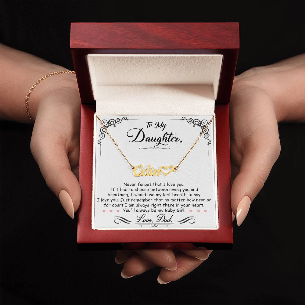 A personalized gift box with a My Beautiful Daughter - Name Necklace with Heart, made in the USA from ShineOn Fulfillment.